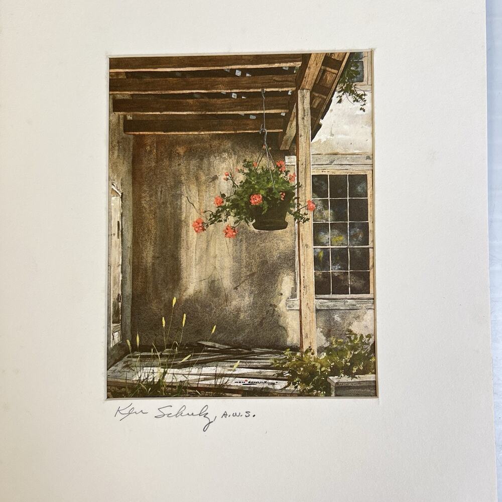Geranium Signed Print Ken Schulz 8 x 10 1977 Porch Floral House Summer Art